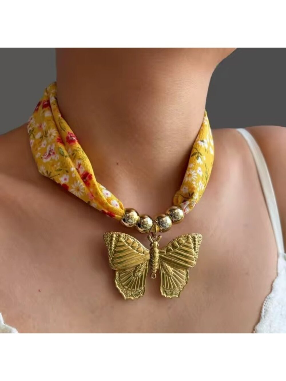 Golden Butterfly 18K Gold Stainless Steel Floral Scarf Choker Necklace